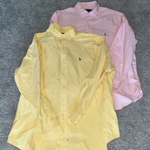 2-Polo Ralph Lauren W/pony Pastel Yellow & Pink cotton Oxford LS shirt XL